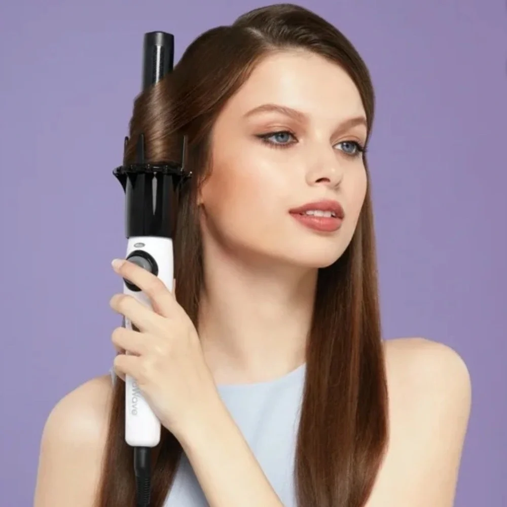 KISS InstaWave Deluxe Automatic Curler Ceramic Ionic Rotating Hair‎ Wand White